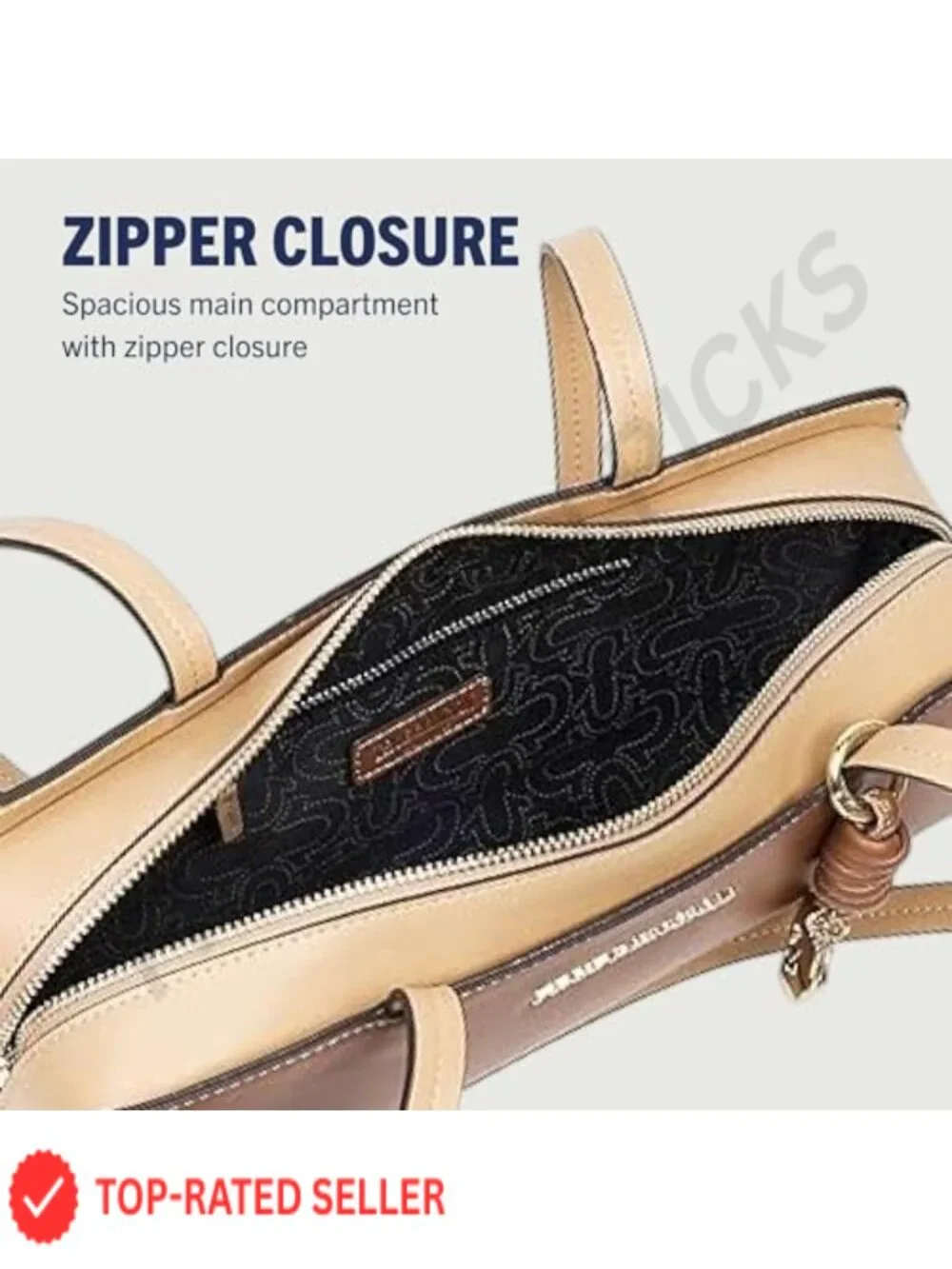 Structured Satchel Bag with Gold-Tone Hardware and Removable Charm